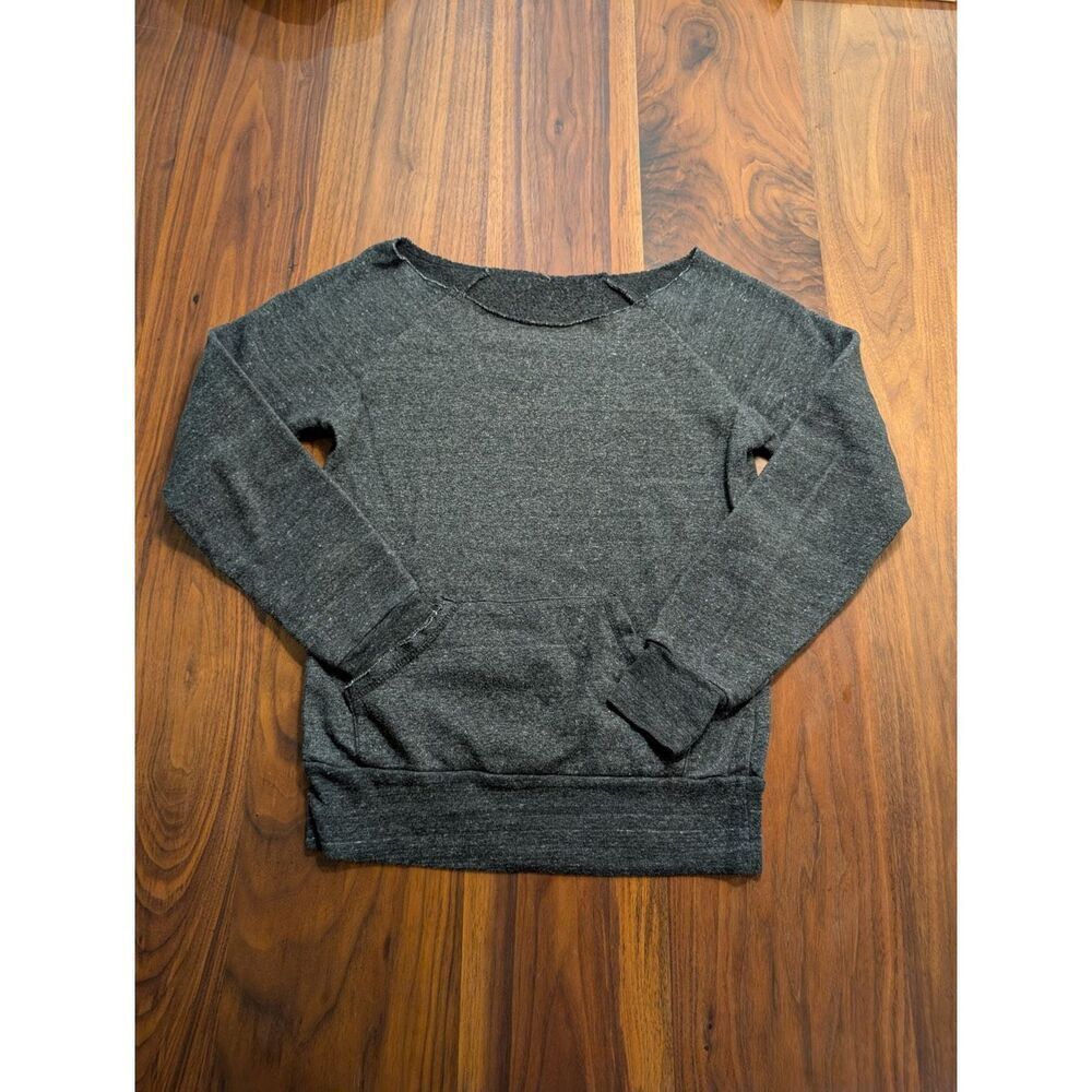 Women's Charcoal Gray Wide Cutoff Neck Fleece Raglan Pullover Sweater Sz Medium